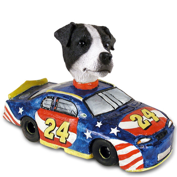 Dog Lover Hand-painted Figurine - Jack Russell Terrier Black & White W/smooth Coat Race Car Doogie Collectible From Conversation Concepts