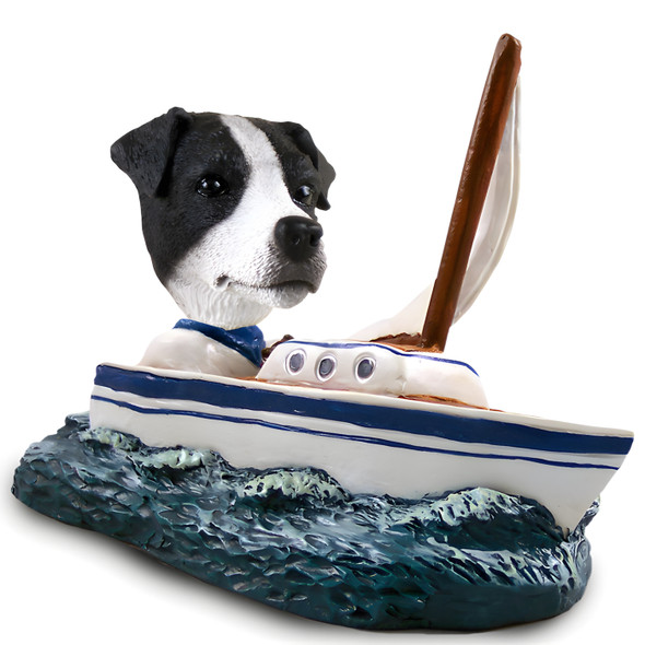 Dog Lover Hand-painted Figurine - Jack Russell Terrier Black & White W/smooth Coat Sailboat Doogie Collectible From Conversation Concepts