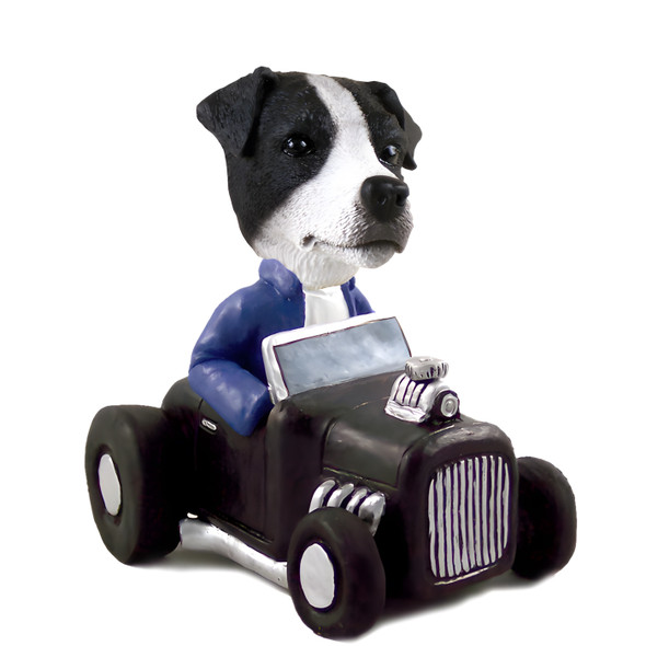 Dog Lover Hand-painted Figurine - Jack Russell Terrier Black & White W/smooth Coat Hot Rod Doogie Collectible From Conversation Concepts