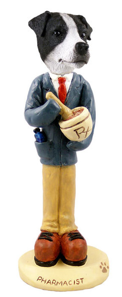 Dog Lover Hand-painted Figurine - Jack Russell Terrier Black & White W/smooth Coat Pharmacist Doogie Collectible From Conversation Concepts