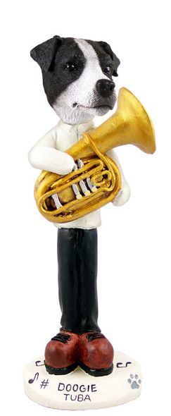 Dog Lover Doogie Collectible Figurine - Jack Russell Terrier Black & White W/smooth Coat Tuba From Conversation Concepts