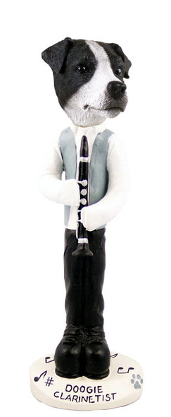 Dog Lover Hand-painted Figurine - Jack Russell Terrier Black & White W/smooth Coat Clarinetist Doogie Collectible From Conversation Concepts