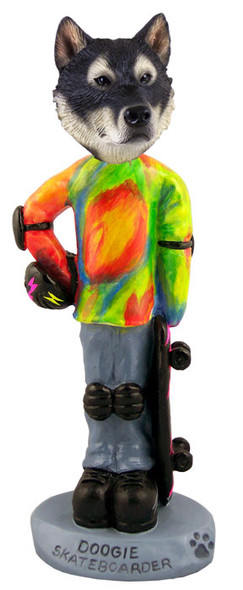 Dog Lover Hand-painted Figurine - Alaskan Malamute Skateboarder Doogie Collectible From Conversation Concepts