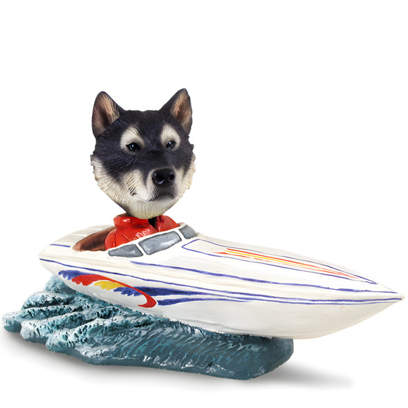 Dog Lover Hand-painted Figurine - Alaskan Malamute Motorboat Doogie Collectible From Conversation Concepts