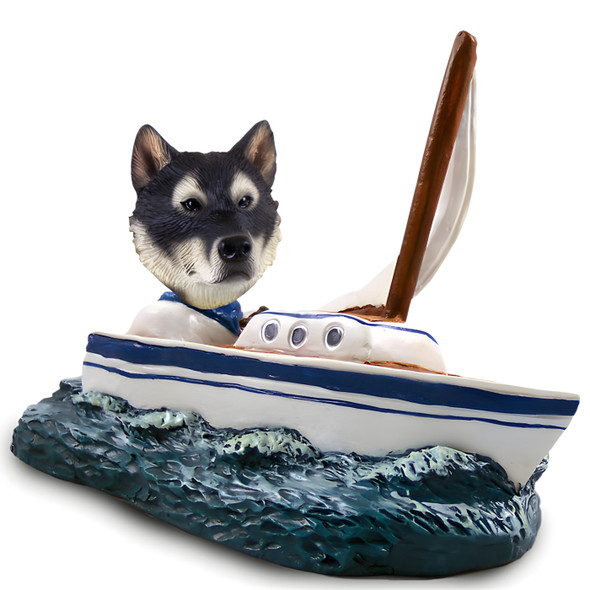 Dog Lover Hand-painted Figurine - Alaskan Malamute Sailboat Doogie Collectible From Conversation Concepts