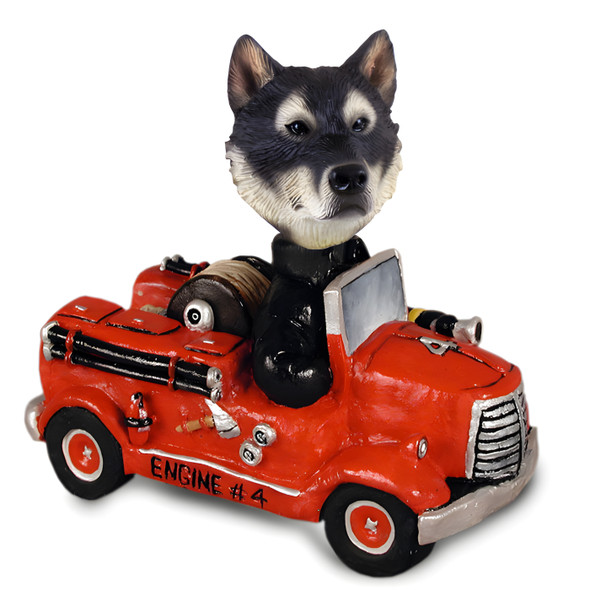 Dog Lover Hand-painted Figurine - Alaskan Malamute Fire Engine Doogie Collectible From Conversation Concepts