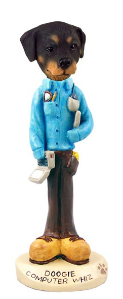 Dog Lover Hand-painted Figurine - Rottweiler Computer Whiz Doogie Collectible From Conversation Concepts