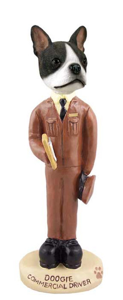 Dog Lover Hand-painted Figurine - Boston Terrier Commercial Driver Doogie Collectible From Conversation Concepts
