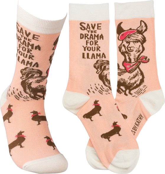 Save The Drama For Your Llama Colorfully Printed Cotton Socks from Primitives by Kathy
