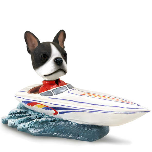 Dog Lover Hand-painted Figurine - Boston Terrier Motorboat Doogie Collectible From Conversation Concepts