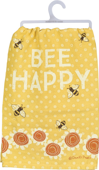 Bee Happy Polka Dot Design Cotton Dish Towel 28x28 from Primitives by Kathy
