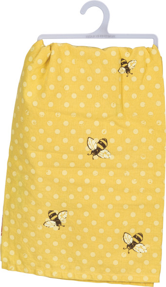 Bee Happy Polka Dot Design Cotton Dish Towel 28x28 from Primitives by Kathy