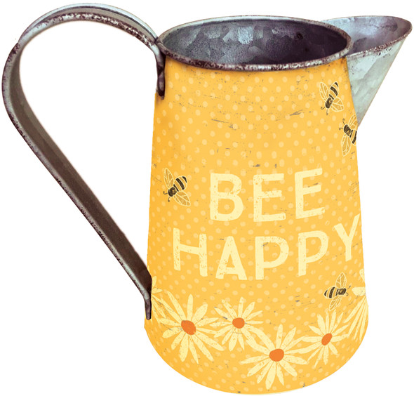 Polka Dot Flower & Bumblebee Design Bee Happy Metal Pitcher 6 Inch from Primitives by Kathy