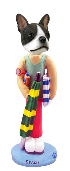 Dog Lover Hand-painted Figurine - Boston Terrier Beach Doogie Collectible From Conversation Concepts