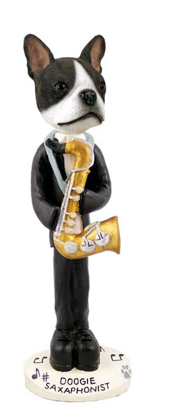 Dog Lover Hand-painted Figurine - Boston Terrier Saxophonist Doogie Collectible From Conversation Concepts