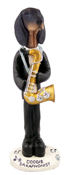 Dog Lover Hand-painted Figurine - Coonhound Black & Tan Saxophonist Doogie Collectible From Conversation Concepts