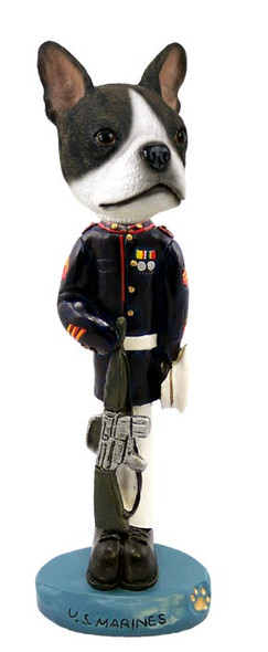 Dog Lover Hand-painted Figurine - Boston Terrier U.s. Marines Doogie Collectible From Conversation Concepts