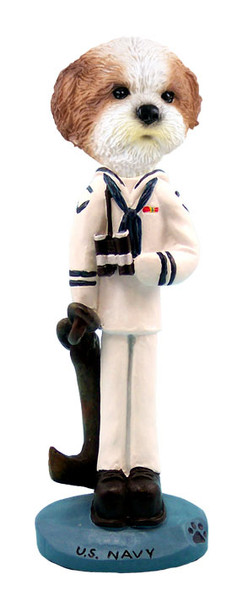 Dog Lover Hand-painted Figurine - Shih Tzu Tan W/sport Cut U.s. Navy Doogie Collectible From Conversation Concepts