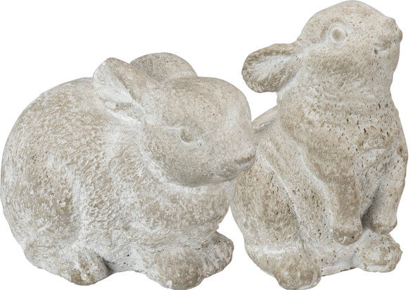 Set of 2 Small Cement Bunny Figurines Garden Décor 3.25 Inch from Primitives by Kathy