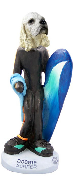 Dog Lover Hand-painted Figurine - Cocker Spaniel Blonde Surfer Doogie Collectible From Conversation Concepts