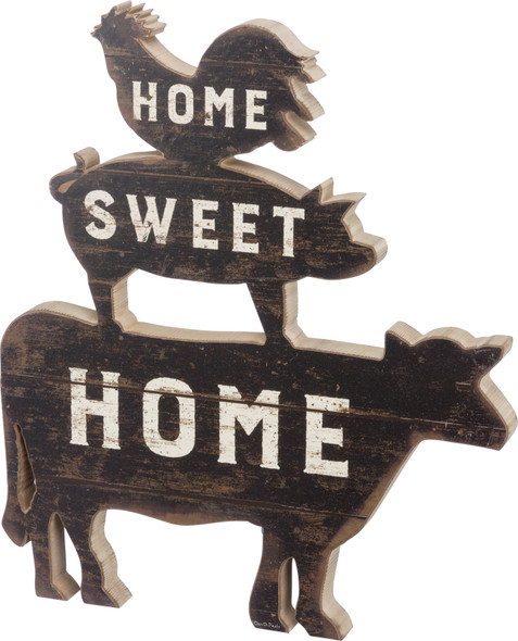 Farmhouse Rooster Pig & Cow Home Sweet Home Decorative Wooden Sign 13.75x16 from Primitives by Kathy