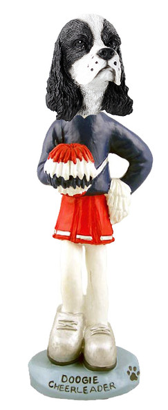 Dog Lover Hand-painted Figurine - Cocker Spaniel Black & White Cheerleader Doogie Collectible From Conversation Concepts