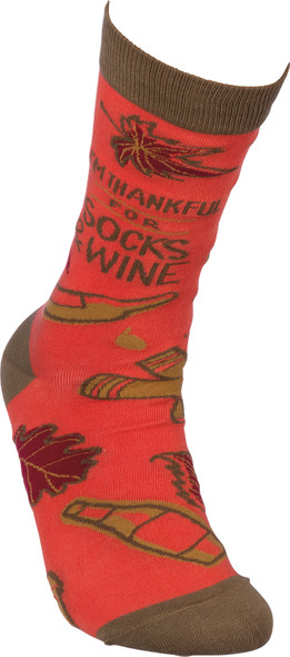 I'm Thankful For Socks And Wine Colorfully Printed Cotton Socks from Primitives by Kathy