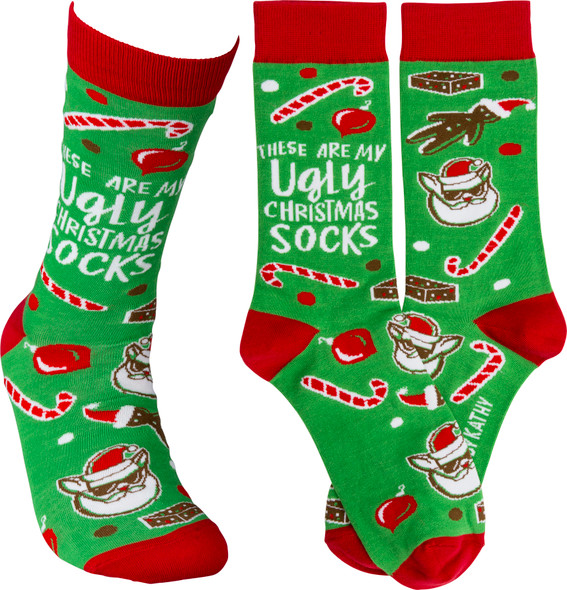 These Are My Ugly Christmas Socks Colorfully Printed Cotton Socks from Primitives by Kathy