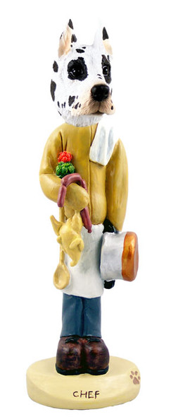 Dog Lover Hand-painted Figurine - Great Dane Harlequin Chef Doogie Collectible From Conversation Concepts
