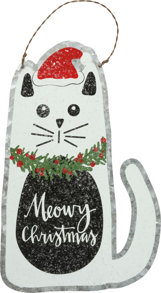 Cat Lover Meowy Christmas Hanging Metal Ornament 8 Inch from Primitives by Kathy