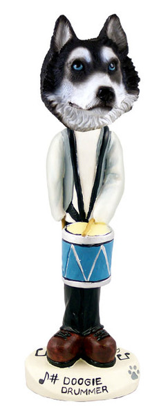 Dog Lover Hand-painted Figurine - Husky Black & White W/blue Eyes Drummer Doogie Collectible From Conversation Concepts