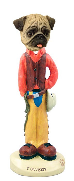 Dog Lover Doogie Collectible Figurine - Pug Brown Cowboy From Conversation Concepts