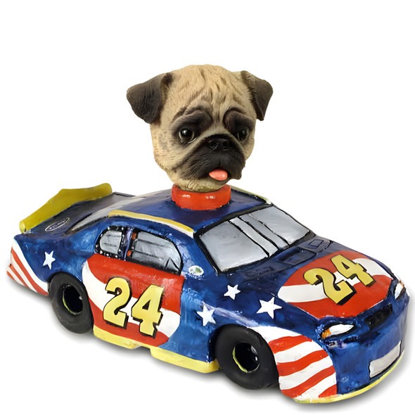 Dog Lover Doogie Collectible Figurine - Pug Brown Race Car From Conversation Concepts