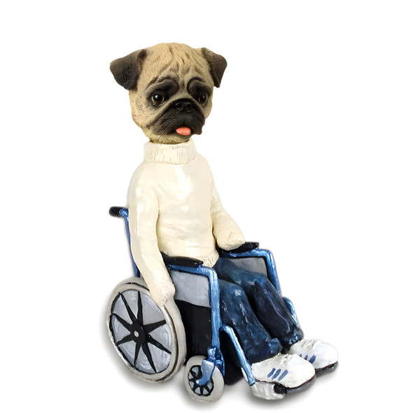 Dog Lover Doogie Collectible Figurine - Pug Brown Wheelchair From Conversation Concepts