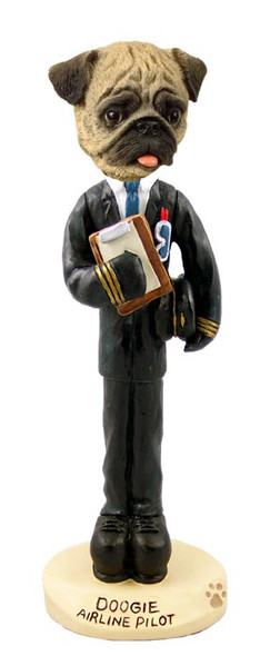 Dog Lover Hand-painted Figurine - Pug Brown Airline Pilot Doogie Collectible From Conversation Concepts