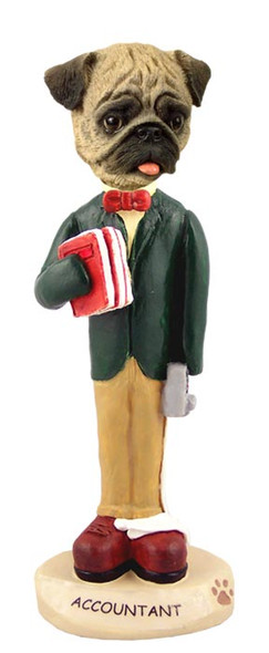 Dog Lover Hand-painted Figurine - Pug Brown Accountant (male) Doogie Collectible From Conversation Concepts