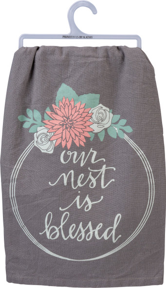 Floral Botanical Themed Our Nest Is Blessed Cotton Dish Towel 28x28 from Primitives by Kathy