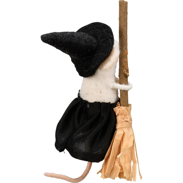 Witch Mouse Figurine With Broom & Hat - Felt 5.5 Inch from Primitives by Kathy
