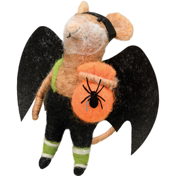 Felt Mouse With Bat Wings Carrying Spider Figurine 4x4 from Primitives by Kathy