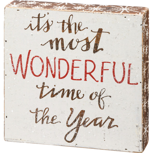 It's The Most Wonderful Time Of The Year Decorative Wooden Box Sign - Debossed Snowflake Design from Primitives by Kathy