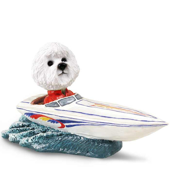 Dog Lover Hand-painted Figurine - Bichon Frise Motorboat Doogie Collectible From Conversation Concepts