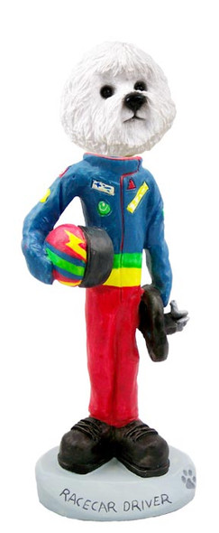 Dog Lover Doogie Collectible Figurine - Bichon Frise Racecar Driver From Conversation Concepts