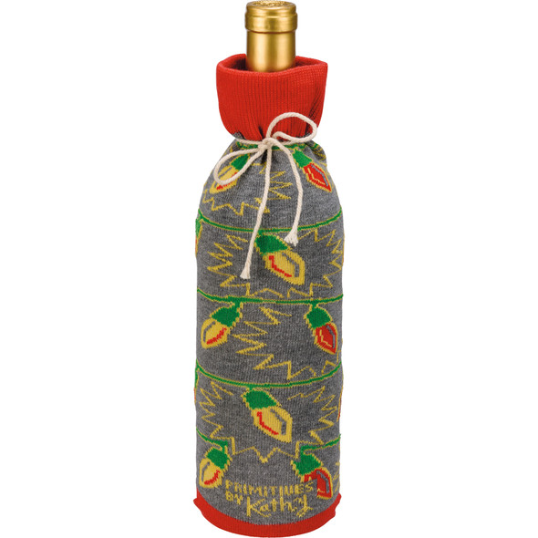 Wine Bottle Sock Holder - Let's Get Lit - Holiday Lights Themed from Primitives by Kathy