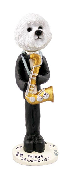Dog Lover Hand-painted Figurine - Bichon Frise Saxophonist Doogie Collectible From Conversation Concepts