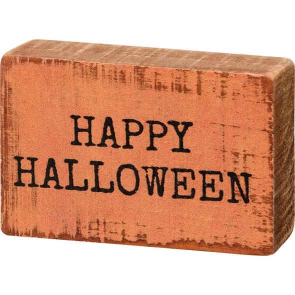 Small Decorative Wooden Block Sign - Happy Halloween - Orange & Black - 3 In x 2 In from Primitives by Kathy