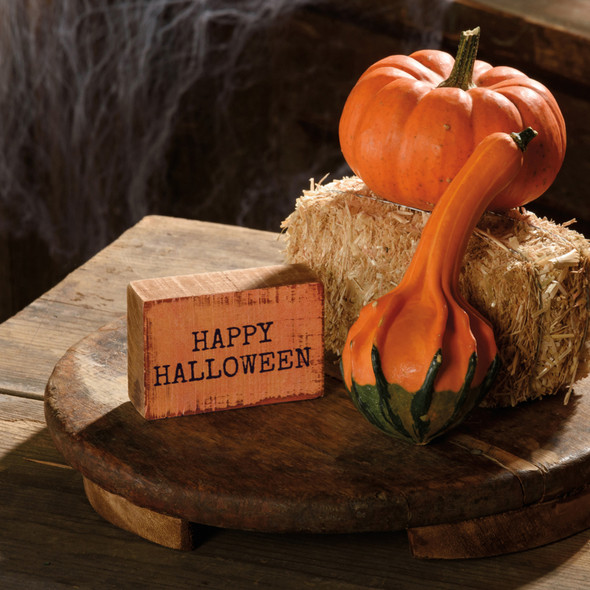 Small Decorative Wooden Block Sign - Happy Halloween - Orange & Black - 3 In x 2 In from Primitives by Kathy