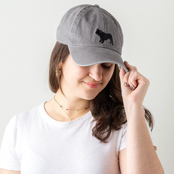 Adjustable Cotton Baseball Cap - Embroidered Love My Bulldog - Gray from Primitives by Kathy