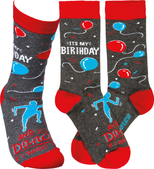 It's My Birthday & I'll Dance If I Want To Colorfully Printed Cotton Socks from Primitives by Kathy