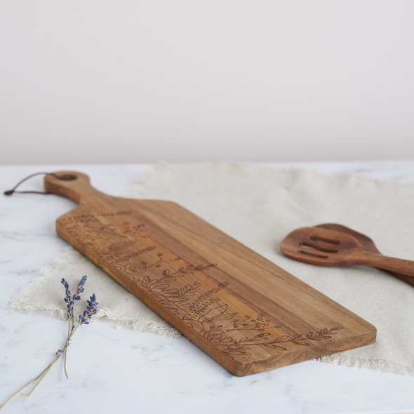 Natural Acacia Wood Cutting Board With Leather Loop- Wildflowers Themed 19.5 Inch from Primitives by Kathy