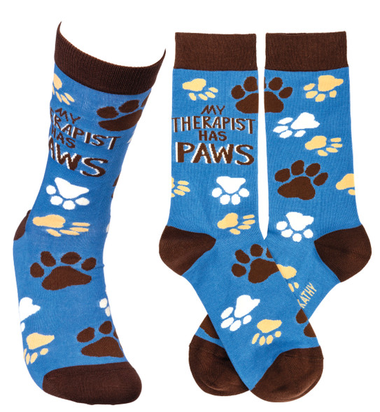 Pet Lover My Therapist Has Paws Colorfully Printed Cotton Sock from Primitives by Kathy